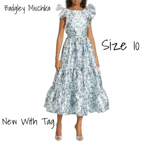 Badgley Mischka Dresses & Skirts - Badgley Mischka Midi Dress Floral Blue Size 10 New With Tag